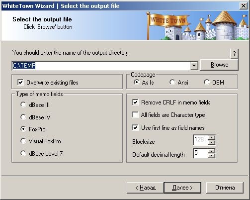 XLS (Excel) to DBF Screenshot